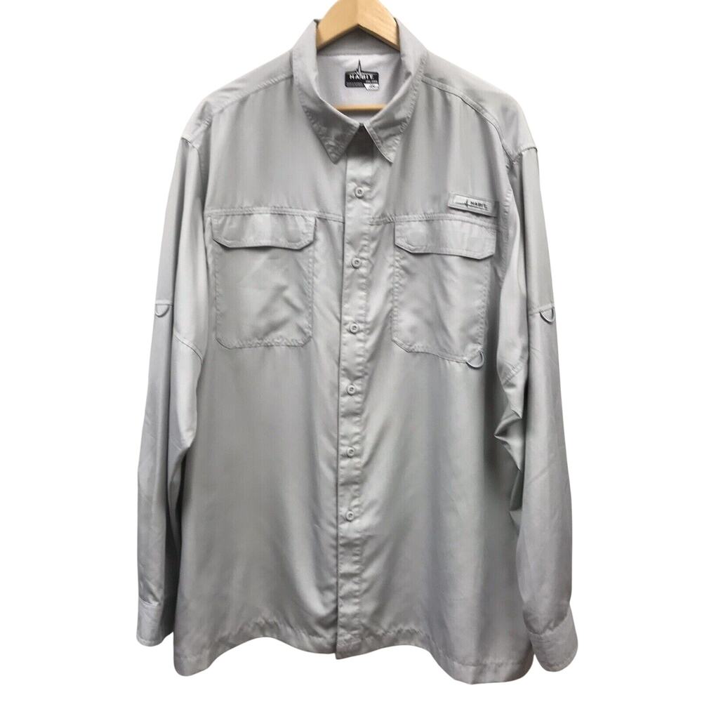 Habit Shirt Mens 2XL Fishing Vented Gray 40+ Solar Factor